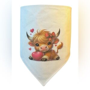 Highland Cow Valentine’s Day Pet Bandana Red And Brown New Small Cotton